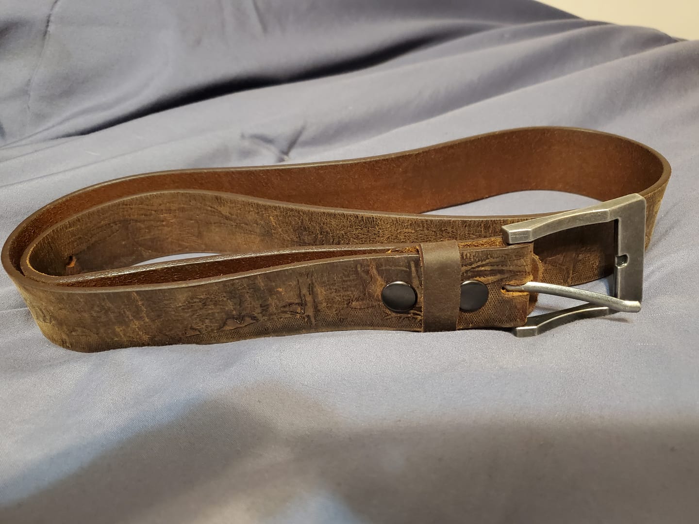 Customer photo review of The Wildlife Belt - Brown Embossed Full Grain Leather Belt Made in Canada