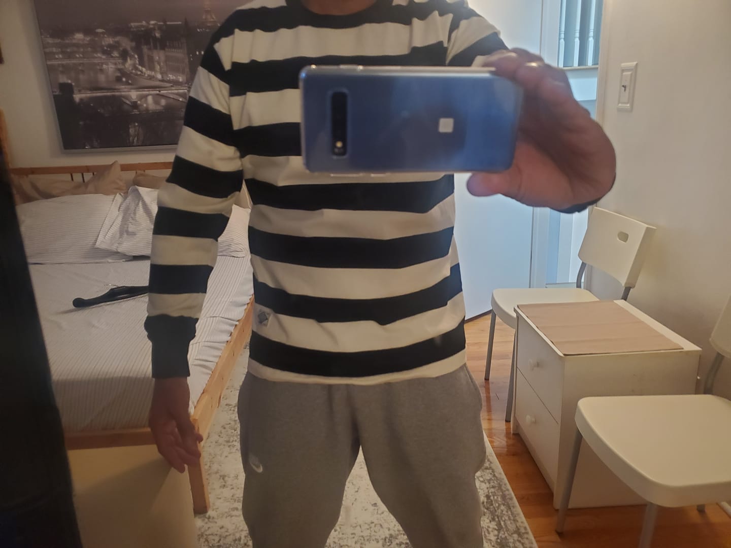 Customer photo review of 9 oz Wide Striped Long Sleeve T-Shirt
