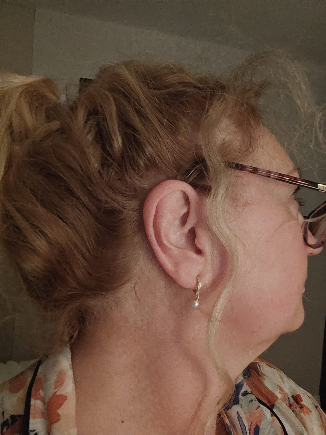 Customer photo review of Crystal Pearl Hoops in Gold
