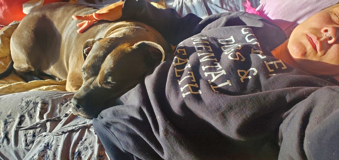 Customer photo review of Coffee, Dogs & Mental Health Sweatshirt