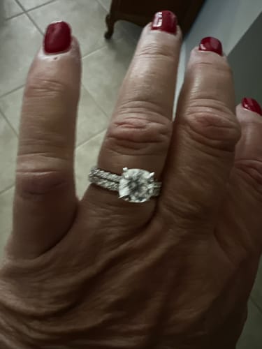 Customer photo review of Hidden Halo Cushion Cut Moissanite Pave Engagement Ring