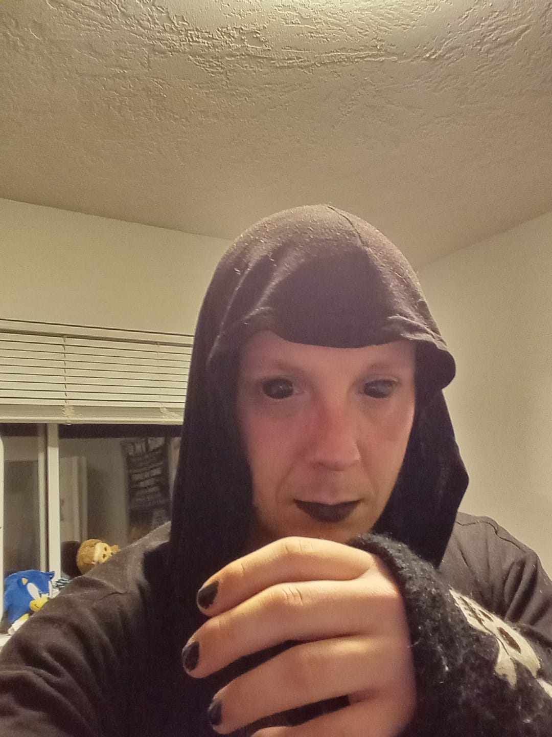 Customer photo review of Full Black Sclera Contacts