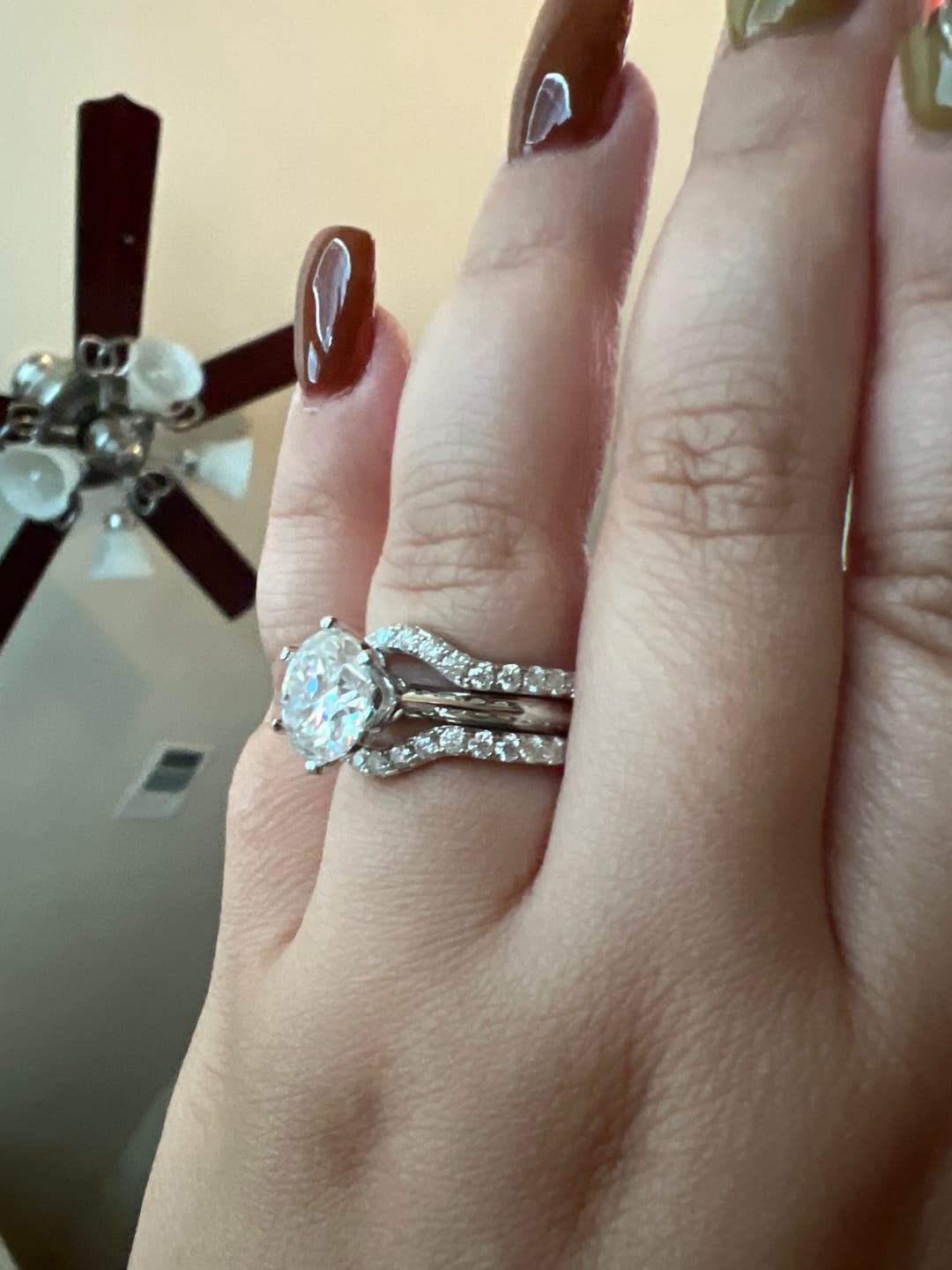 Customer photo review of Curved Pave Moissanite Half Eternity Wedding Band Stackable Ring