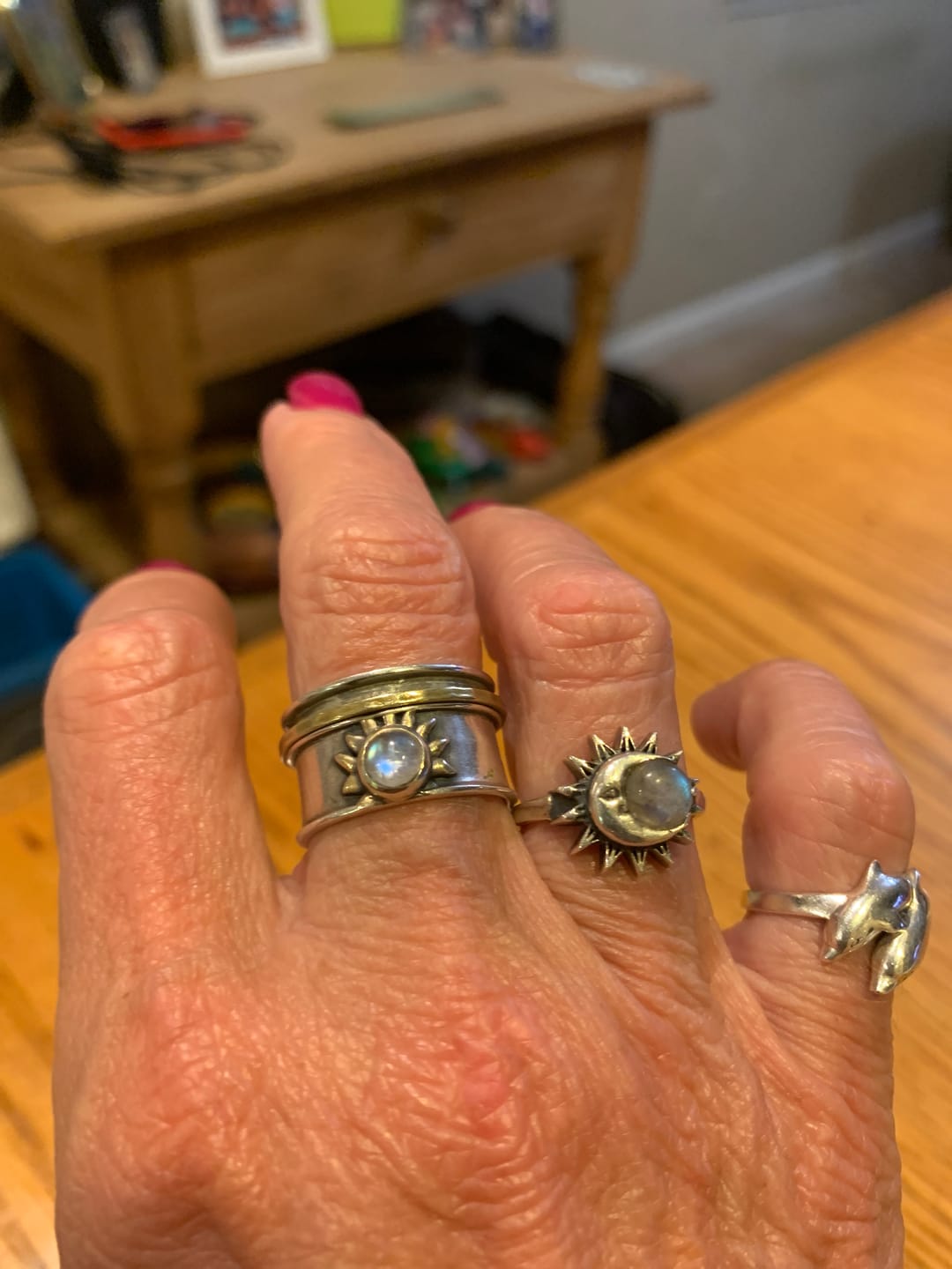 Customer photo review of Sun Moonstone Fidget Ring Sterling Silver