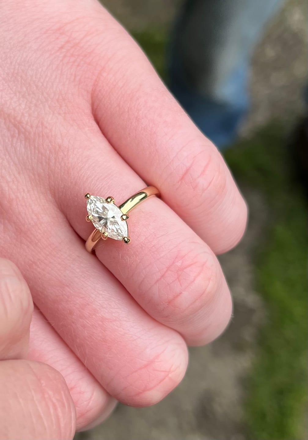Customer photo review of Marquise Moissanite Solitaire Engagement Ring