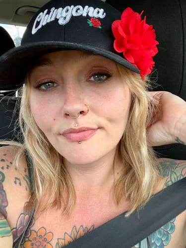 Customer photo review of Old School Chingona Rose Trucker Cap