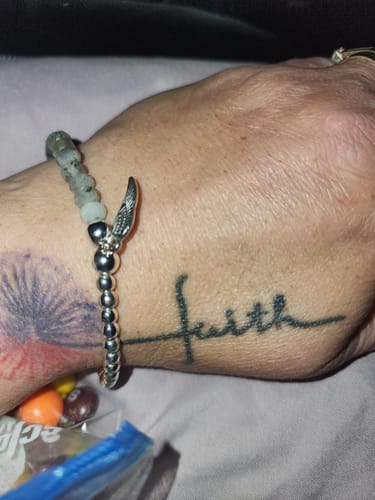 Customer photo review of "Under His Feathered Wing" Bracelet —Labradorite