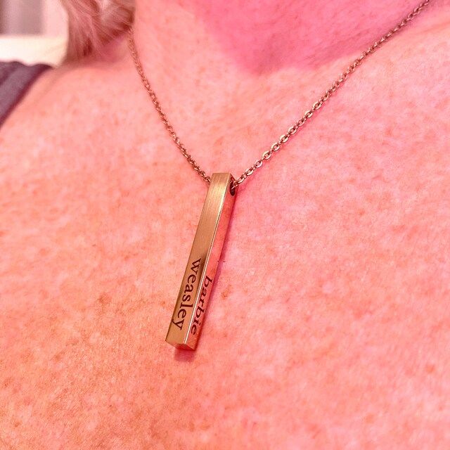 Customer photo review of Personalized 3D Bar Necklace