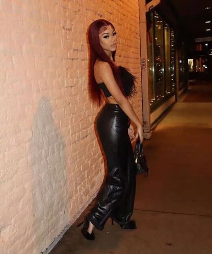 Customer photo review of Vibrant Burgundy Lustrous Silky Straight Lace Frontal Wig