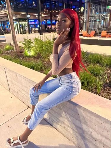 Customer photo review of Vibrant Burgundy Lustrous Silky Straight Lace Frontal Wig