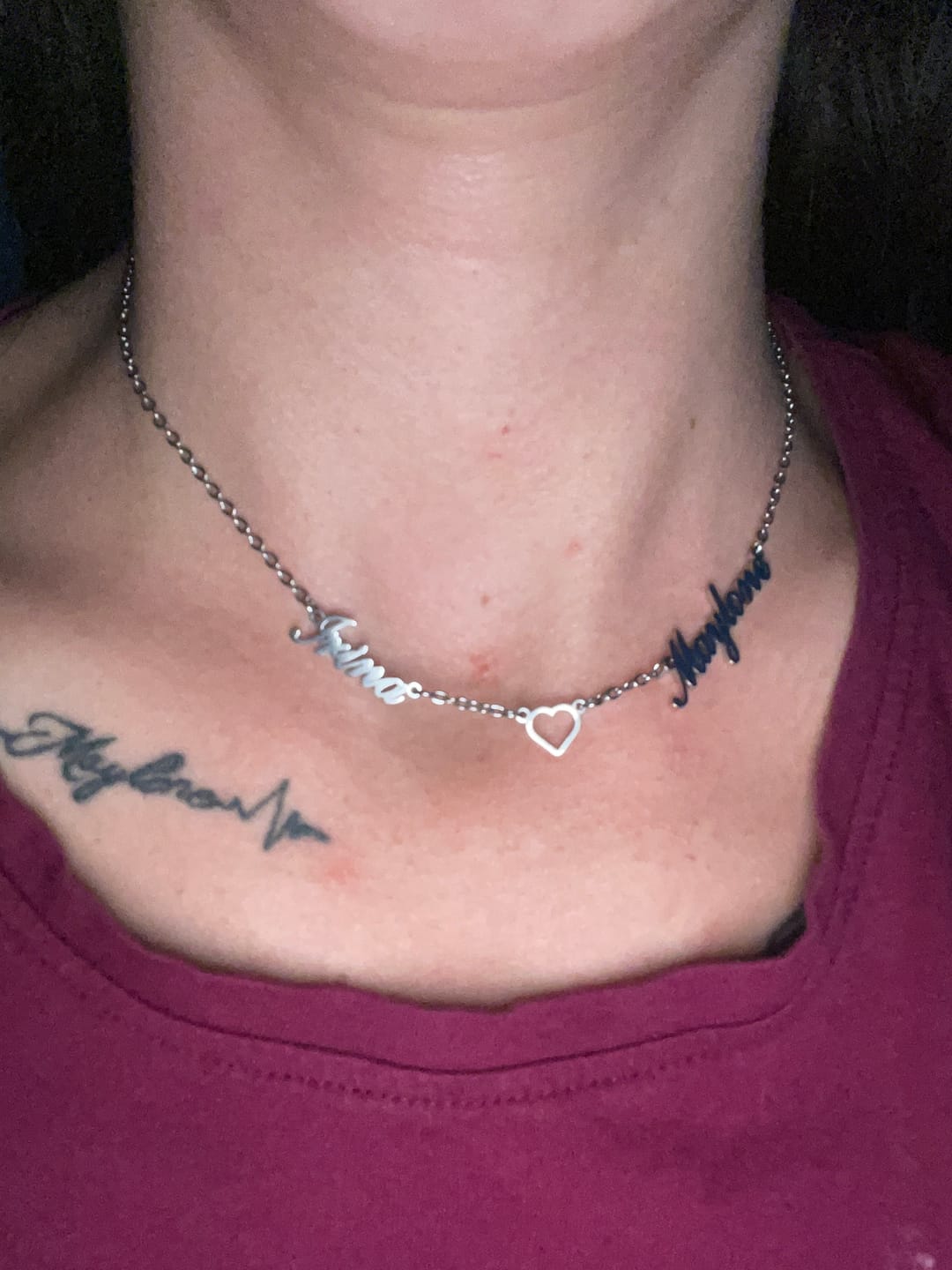 Customer photo review of Collier Coeur & Prénoms Sautoir Personnalisé