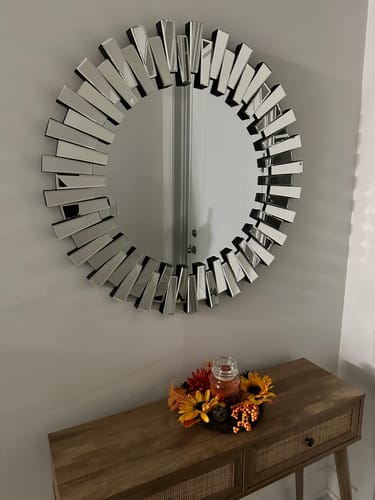 Customer photo review of Modern Sunburst Beveled Round Mirror 36"