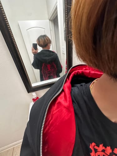 Customer photo review of Praying Rabbit Hoodie (Black/Red)