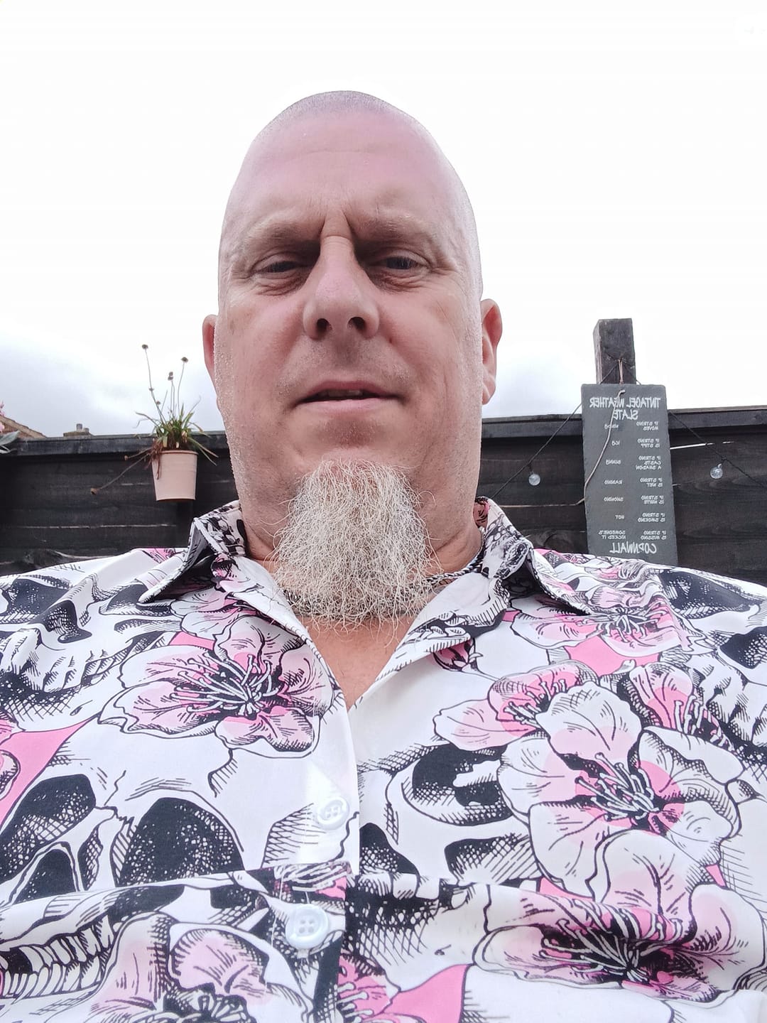 Customer photo review of Men's Skull Pink Flowers Button Up Short Sleeve Shirts