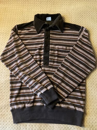 Customer photo review of Vintage Unitex Sweater Mens Medium Brown Velour Collar