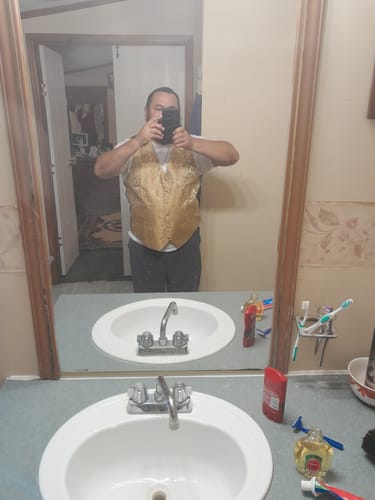 Customer photo review of Luxury Golden Floral Silk Men's Vest Tie Hanky Cufflinks Set Waistcoat Suit Set