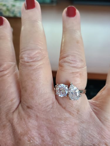Customer photo review of Two Stone Pear And Round Moissanite Engagement Ring