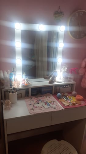 Customer photo review of Τραπέζι Μπουντουάρ Μακιγιάζ Μεικαπ Τουαλέτας Κρεβατοκάμαρας Καθρέφτης Λευκό με Φωτισμό LED Ρυθμιζόμενη Φωτεινότητα RD-T114W01