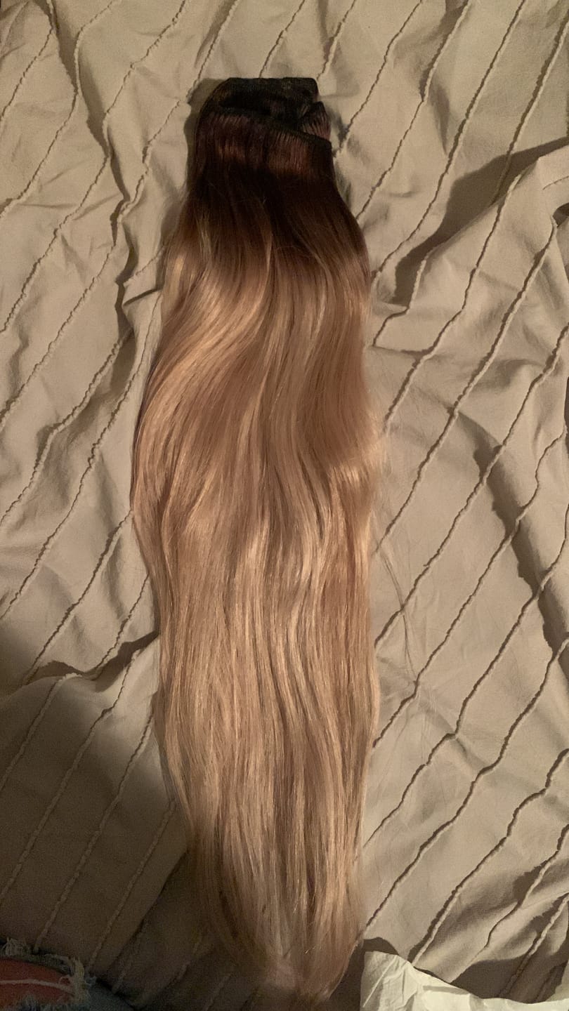 Customer photo review of Full Shine Clip in Extensions 100% Remy Human Hair Balayage (#2/18/60)