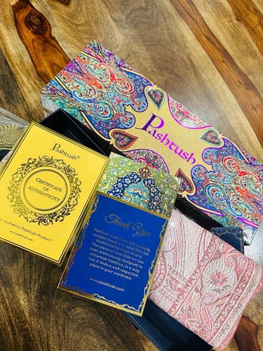 Customer photo review of Pashtush Women's Jamawar Shawl, Ivory And Pink