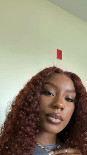 Customer photo review of Luvwin Reddish Brown Wear And Go 13x4 Pre-Cut Lace Jerry Curly Long Human Hair Wigs For Women