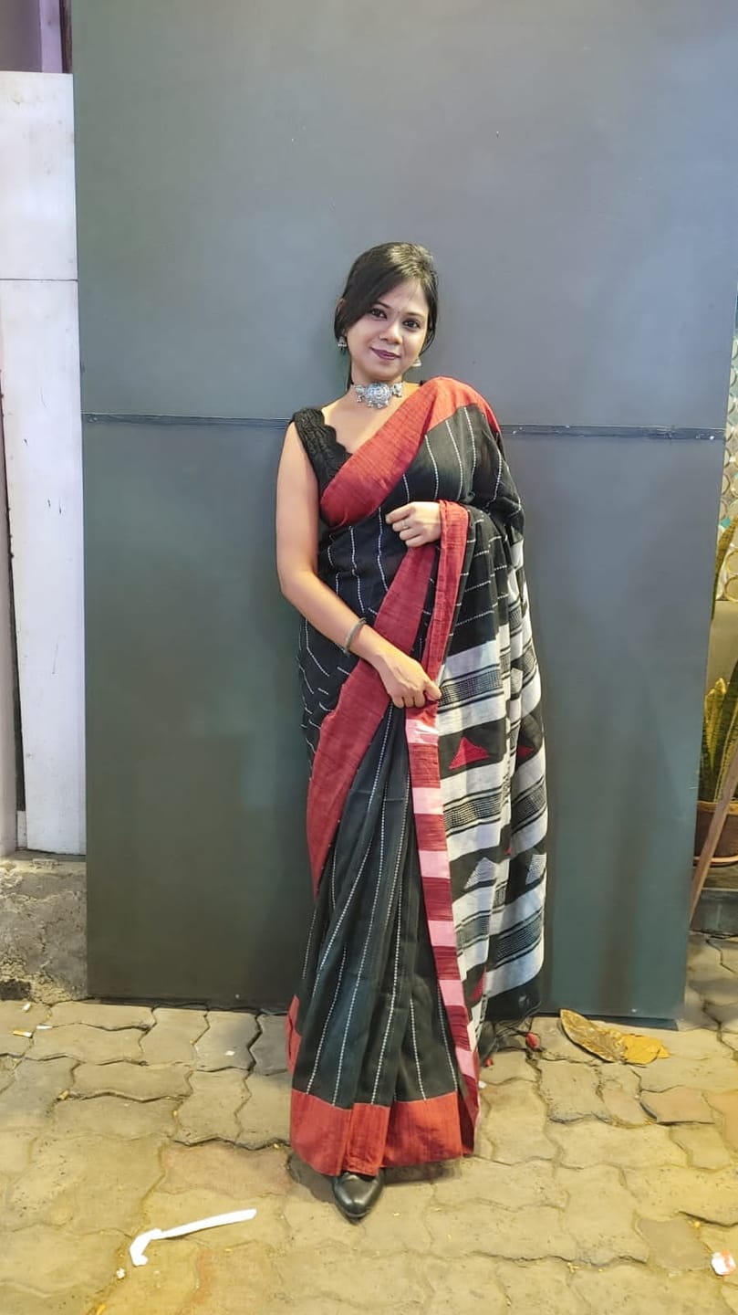 Customer photo review of Midnight Black Cotton Saree