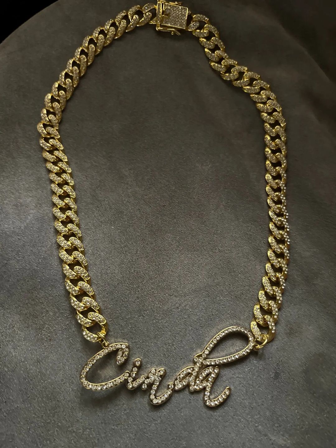 Customer photo review of JANICE RHINESTONE CUBAN NAME NECKLACE