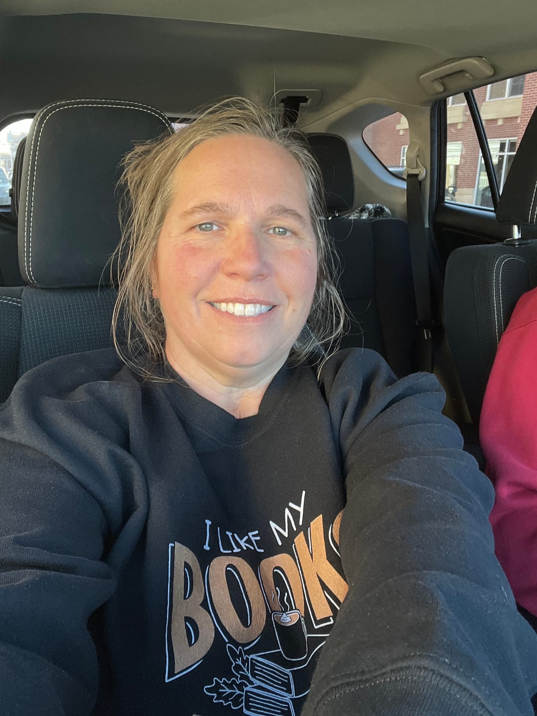 Customer photo review of i like my books like i like my lattes sweatshirt