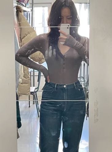 Customer photo review of Lira V-Neck Long Sleeve Ribbed Bodysuit