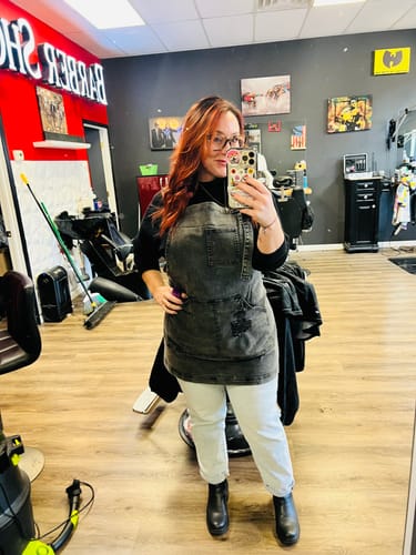 Customer photo review of Black Acid Washed Denim Apron