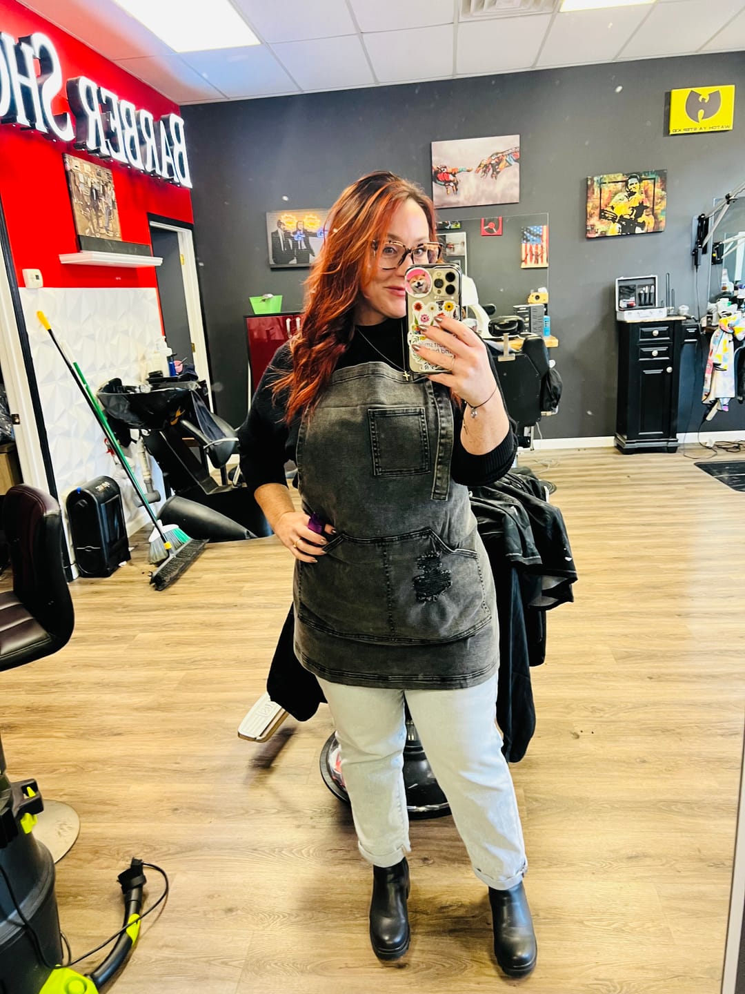 Customer photo review of Black Acid Washed Denim Apron