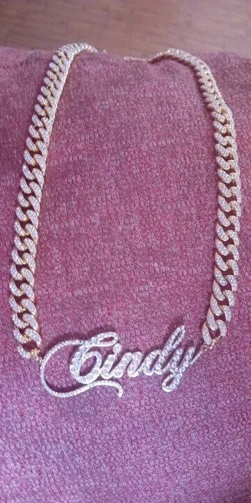 Customer photo review of JANICE RHINESTONE CUBAN NAME NECKLACE