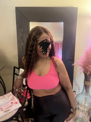 Customer photo review of Luvwin Fluffy Brown Ombre Highlights Water Wave Glueless Pre-Cut HD Lace Frontal Wig