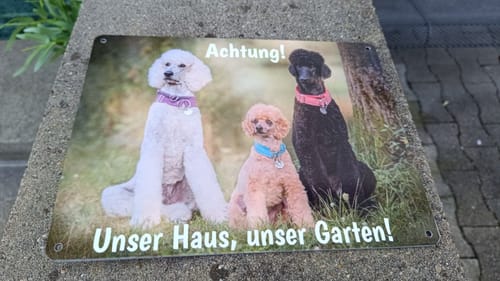 Customer photo review of Hunde-Türschild mit Foto & Wunschtext (UV- UND WETTERFEST)