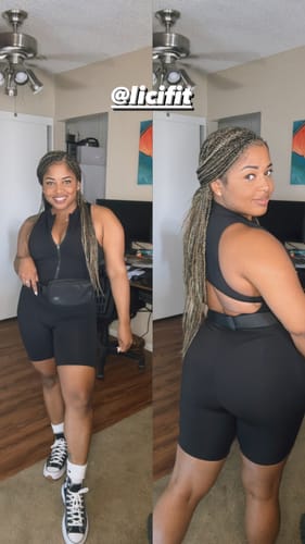 Customer photo review of Black Zipper Biker Jumpsuit