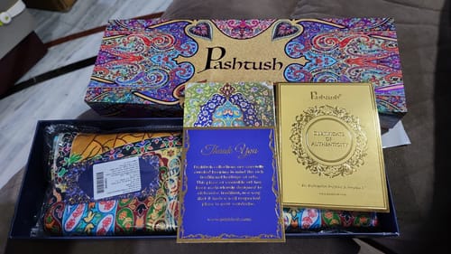 Customer photo review of Pashtush Womens, Pure Wool, Printed Darbar Shawl, Woolmark Certified.