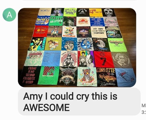 T-shirt quilt with music, cars themes by Amy from IN