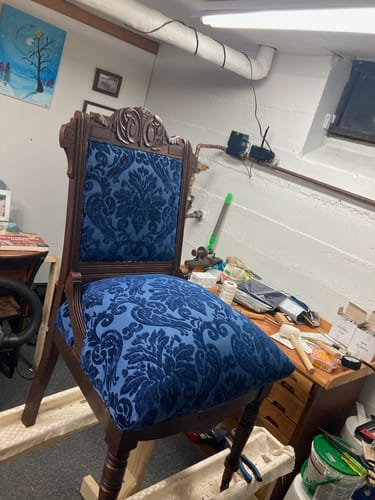 Customer photo review of Royal Blue Velvet Damask Tone on Tone Fabric