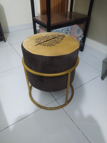 Customer photo review of Luxury Wooden Round stool Embroidered With Steel Stand -1197