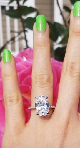 Customer photo review of Solitaire Hidden Halo 5.5ct Oval CZ Ring in Sterling Silver