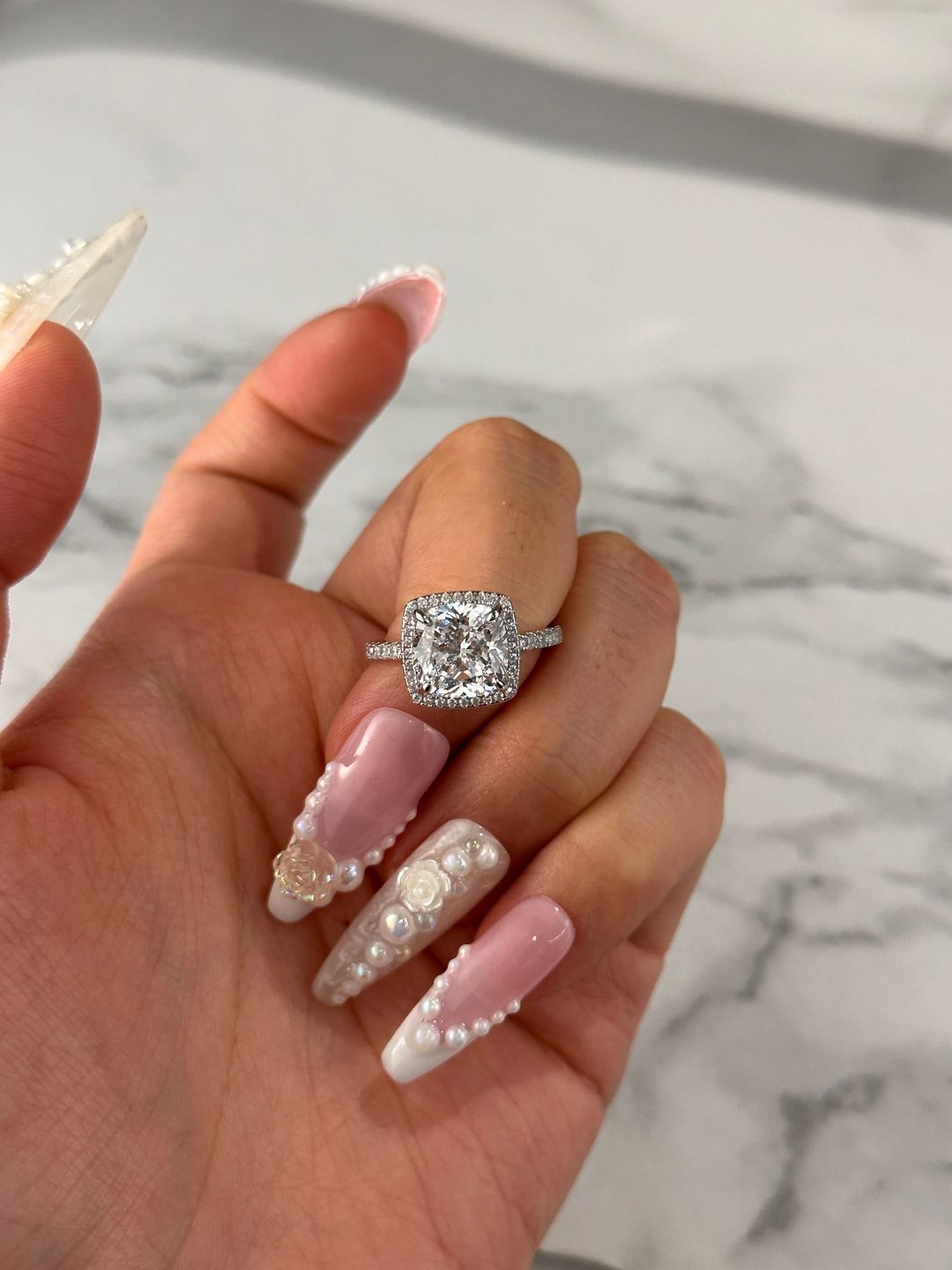 Customer photo review of Louily Halo Cushion Cut Engagement Ring In Sterling Silver