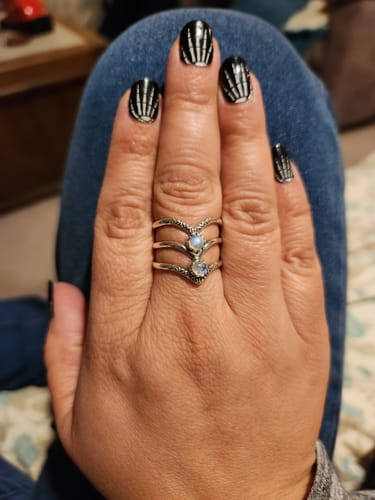 Customer photo review of Triple Chevron Boho Ring with Moonstone Sterling Silver