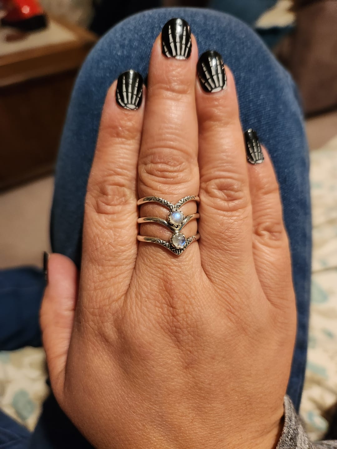 Customer photo review of Triple Chevron Boho Ring with Moonstone Sterling Silver