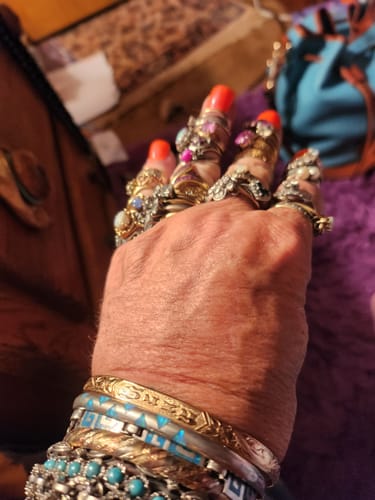 Customer photo review of 14K Gold Custom-Made Plumeria King Scroll Raise Letter Smooth Edge Bangle (Thickness 1.25mm)