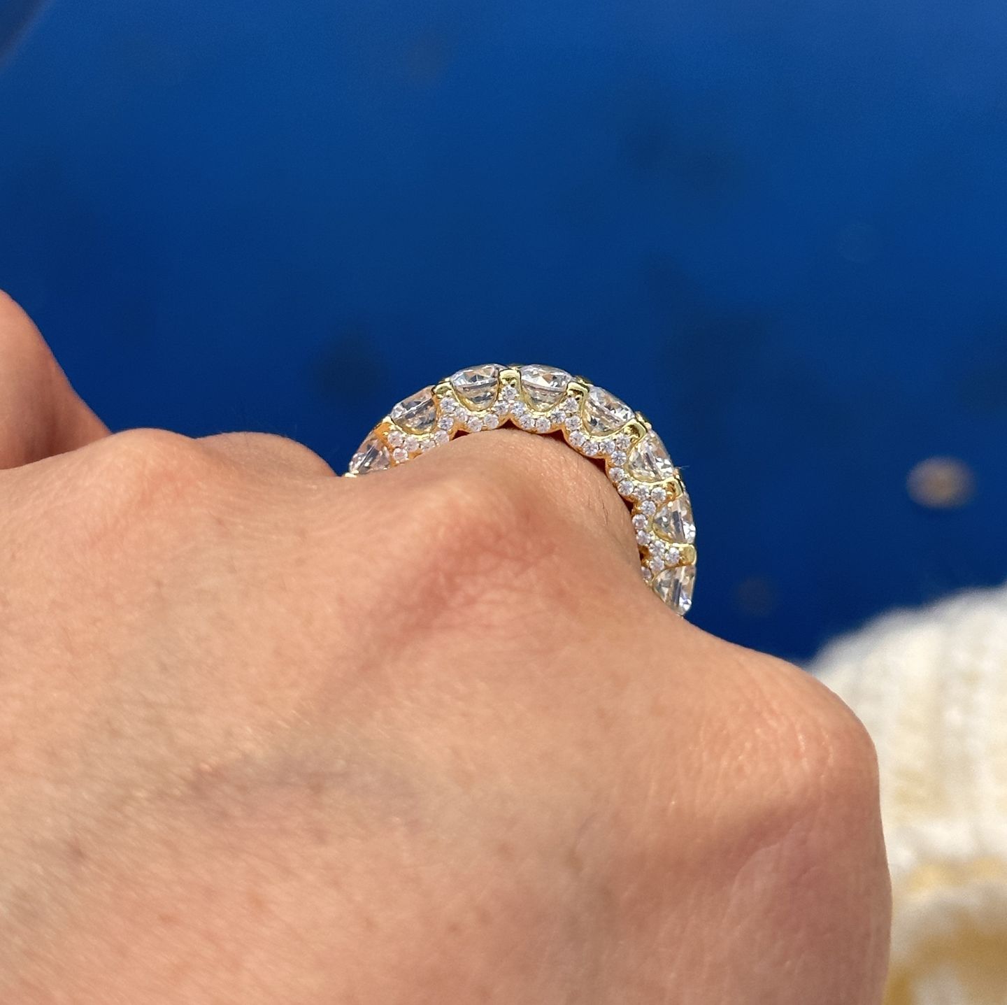 Customer photo review of Louily 5 Ct Luxury Eternity Round Cut Wedding Band In Sterling Silver