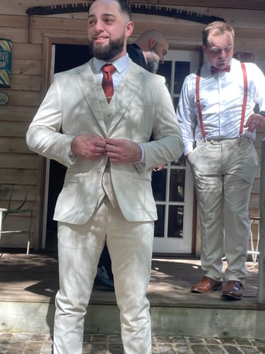 Customer photo review of Satin Cinnamon Bow Tie & Cinnamon Suspenders Set