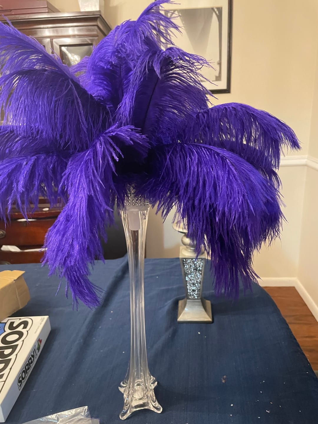 Customer photo review of Complete Feather Centerpiece With 16" Vase (Purple)