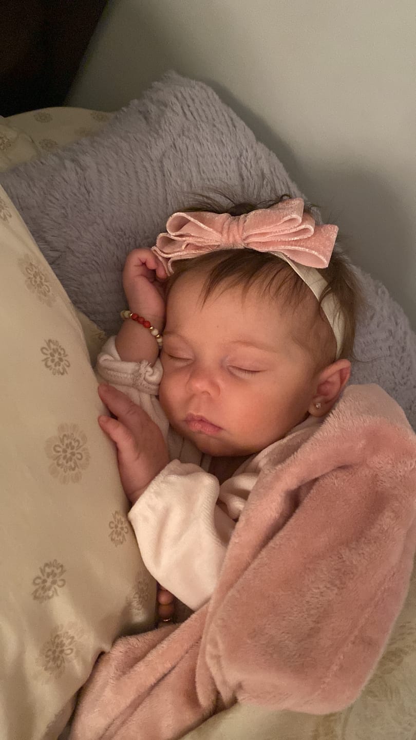 Customer photo review of MinkyBee Stroller Blanket ~ Dusty Pink/Grey