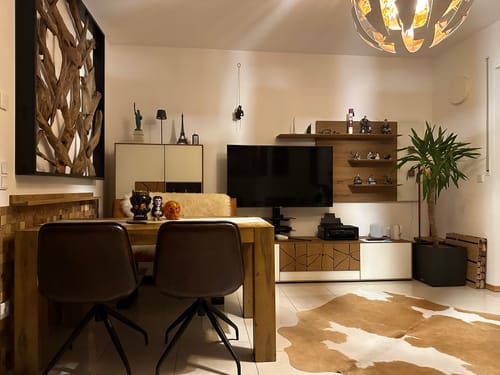 Customer photo review of MAZE Wandbild Teakholz 140cm x 140cm