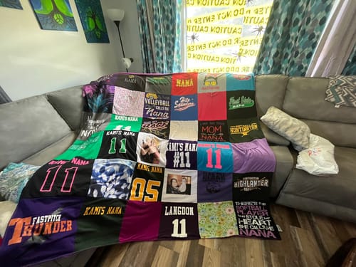 T-shirt quilt with sports, community service themes by Nicole from WV
